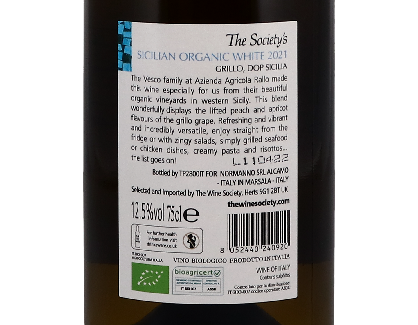 The Society's Sicilian Organic White 2021 ORGANIC
