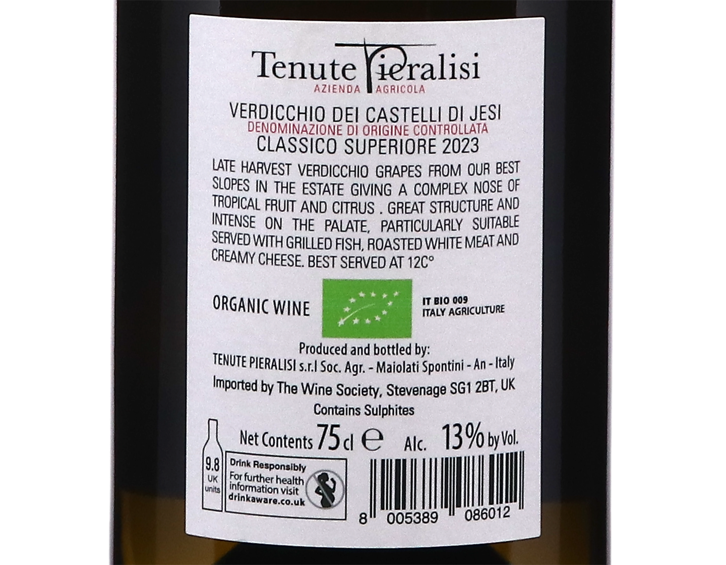 Verdicchio Castelli di Jesi Classico Superiore Tenuta Pieralisi 2023 ORGANIC