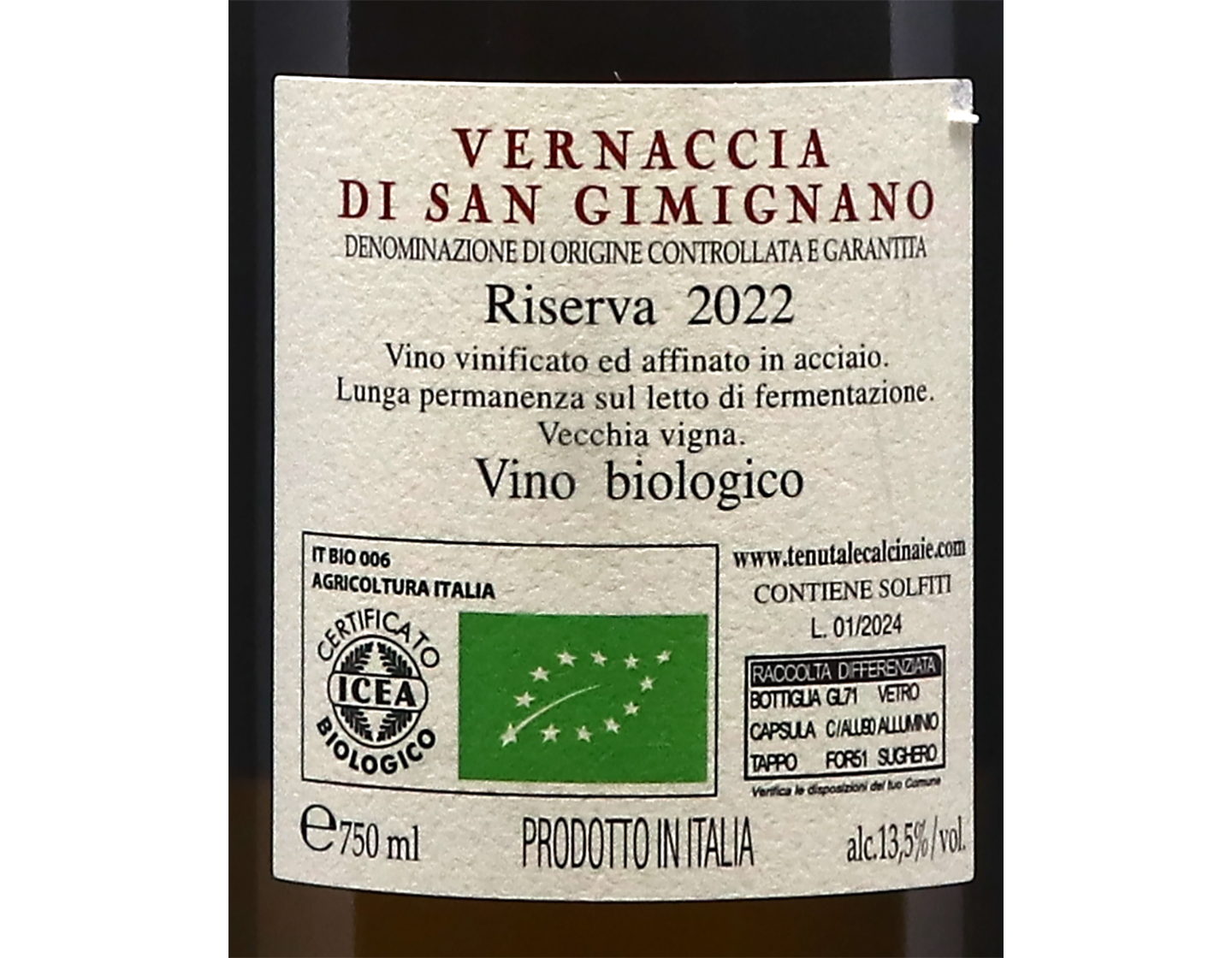 Vernaccia di San Gimignano Vigna ai Sassi Riserva Simone Santini 2022 ORGANIC