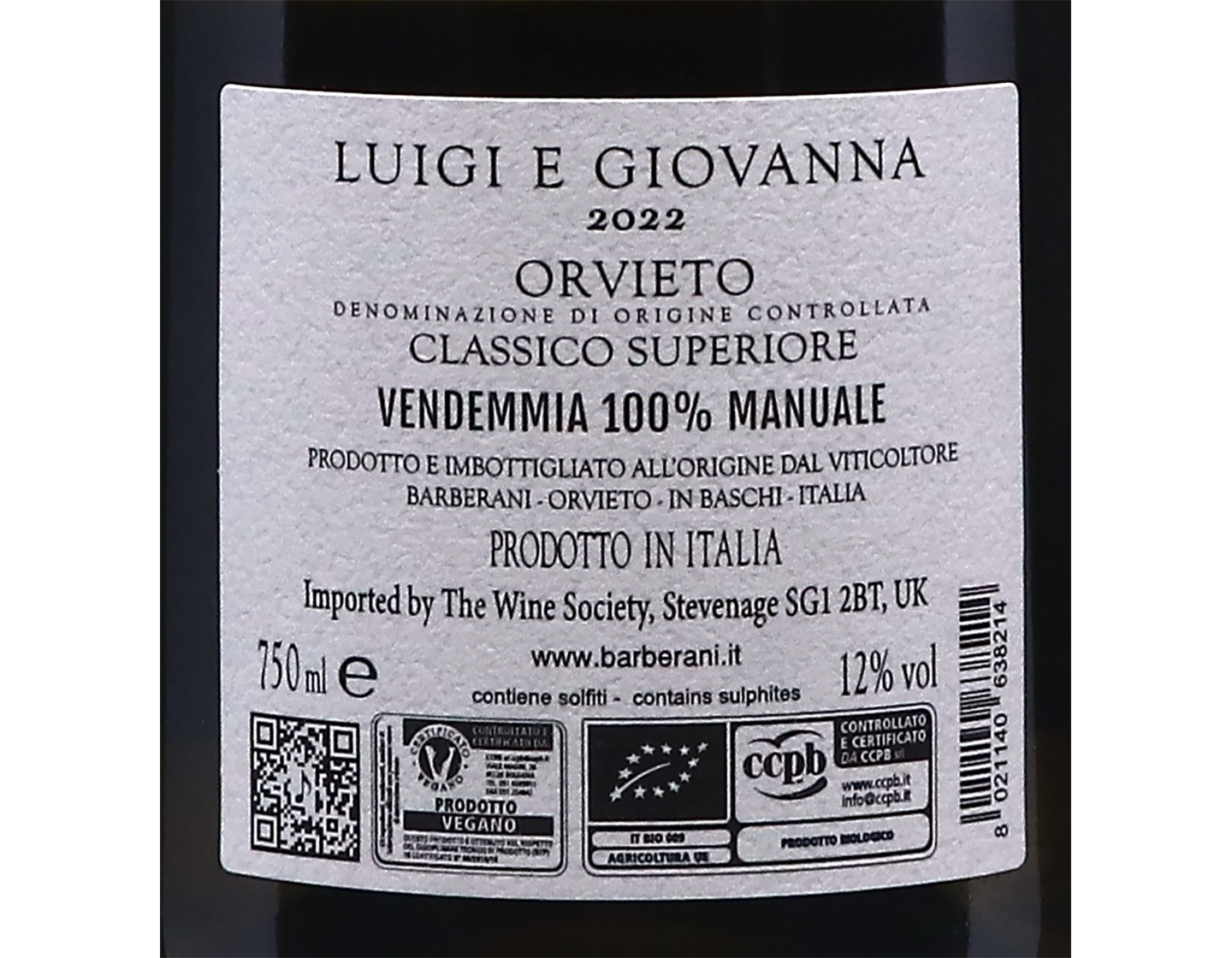 Luigi e Giovanna Orvieto Classico Superiore Barberani 2022 ORGANIC