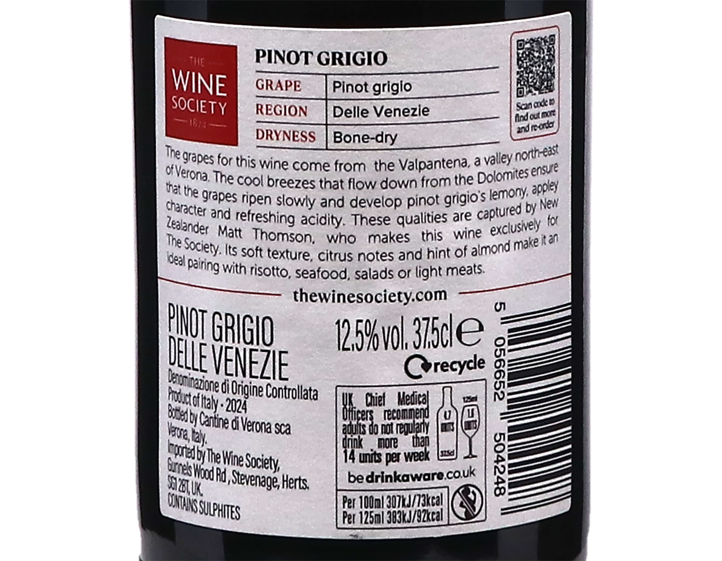 Half bottle of The Society's Pinot Grigio 2024