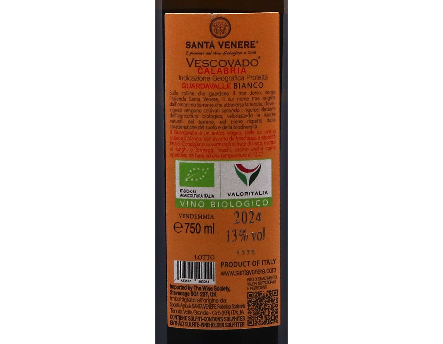 Vescovado Guardavalle Calabria Bianco Santa Venere 2024 ORGANIC
