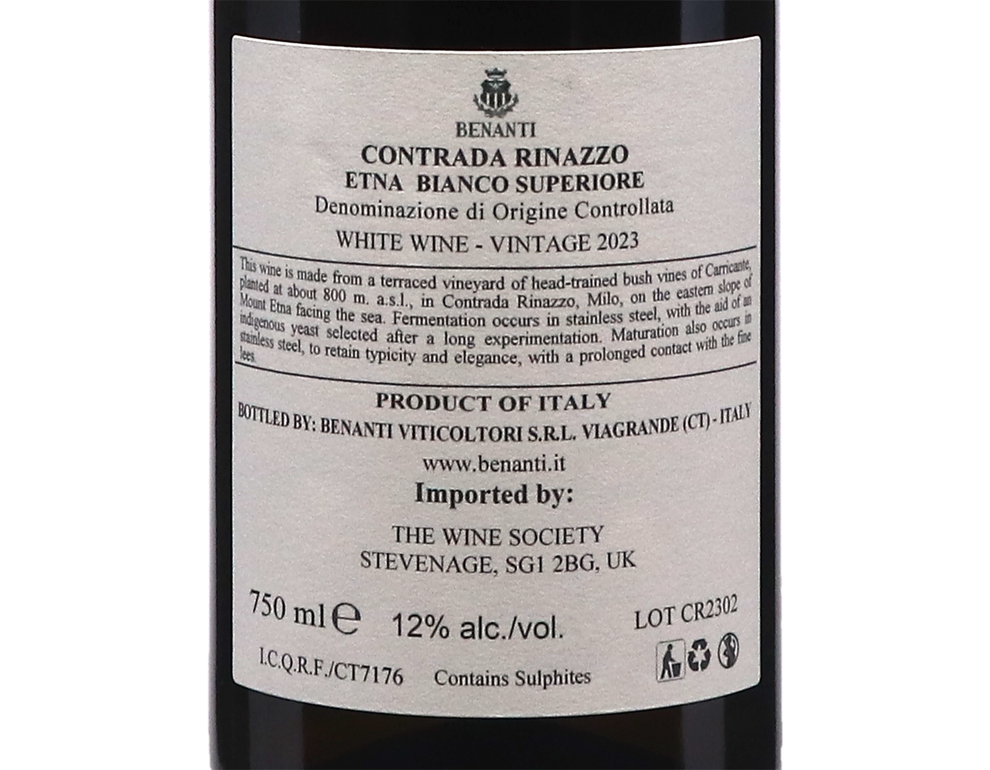 Etna Bianco Superiore Contrada Rinazzo, Benanti 2023