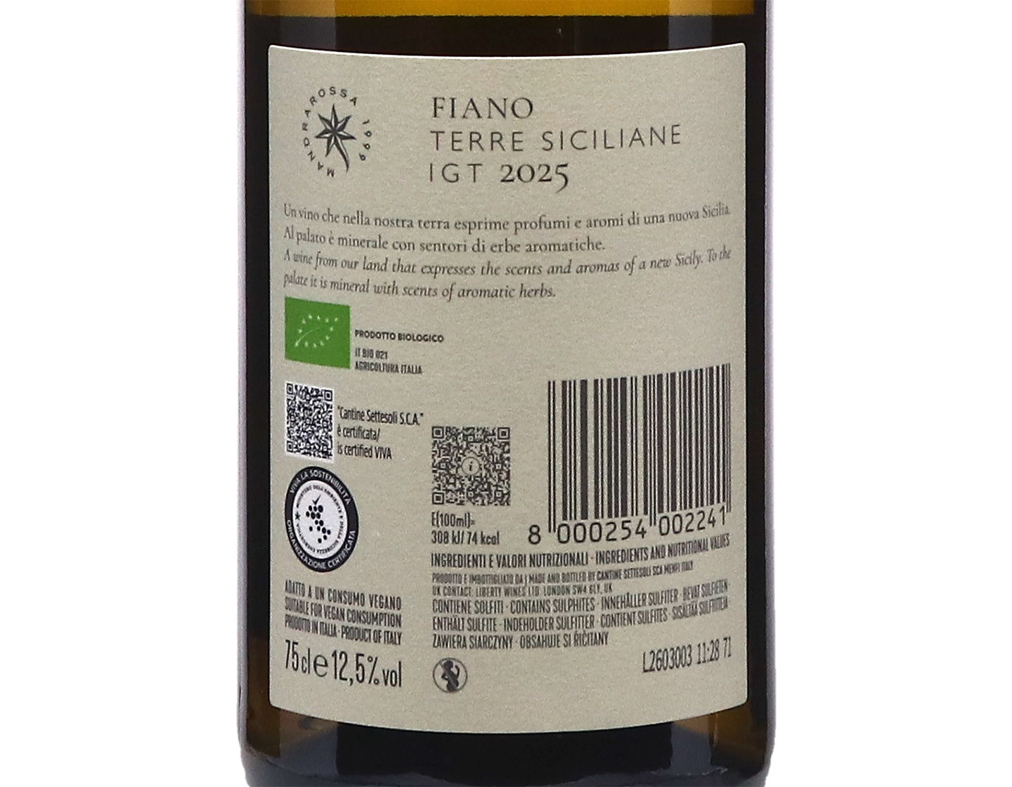 Fiano Mandrarossa Sicilia 2025 ORGANIC