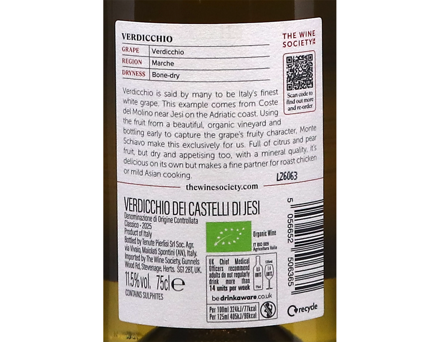 The Society's Verdicchio 2025 ORGANIC