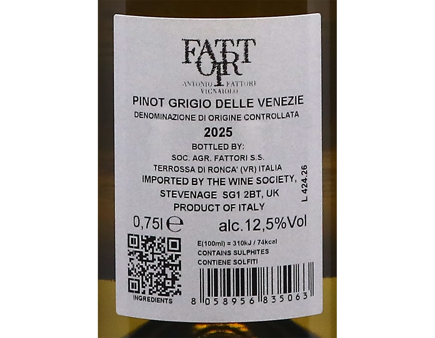 Pinot Grigio Delle Venezie Fattori Valparadiso 2025
