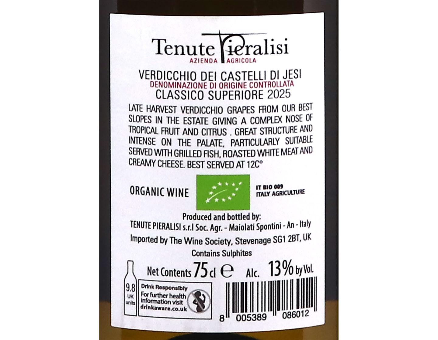 Verdicchio Castelli di Jesi Classico Superiore Tenuta Pieralisi 2025 ORGANIC