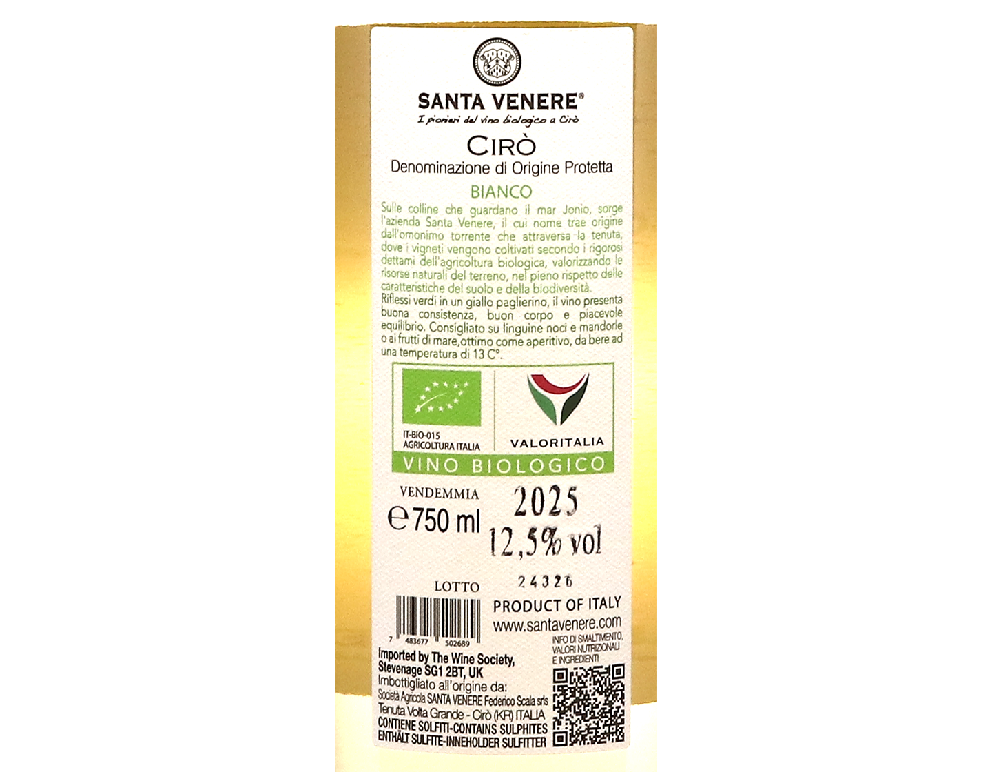 Ciro Calabria Greco Santa Venere 2025 ORGANIC