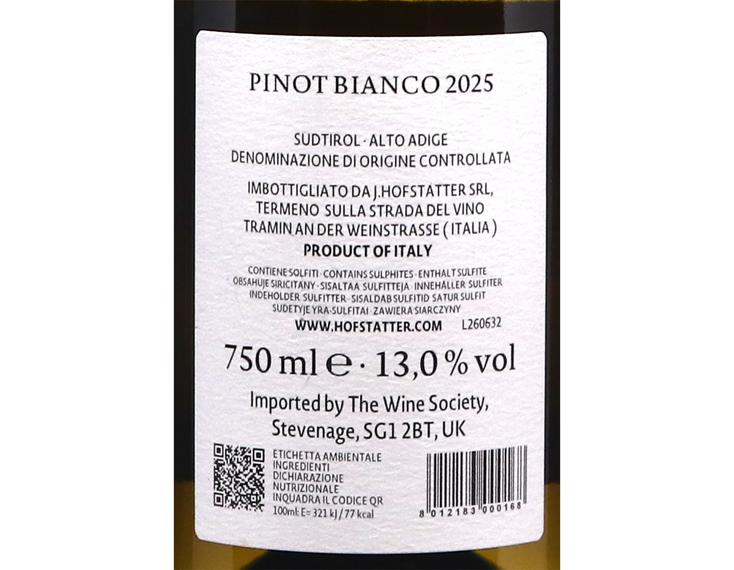 Pinot Bianco Sudtirol Alto Adige Hofstatter 2025