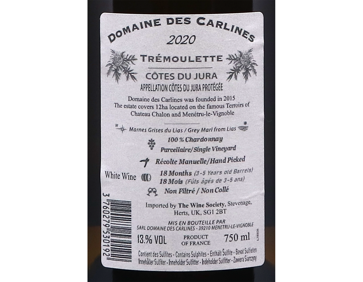 Cotes du Jura Chardonnay Tremoulette Domaine des Carlines 2020