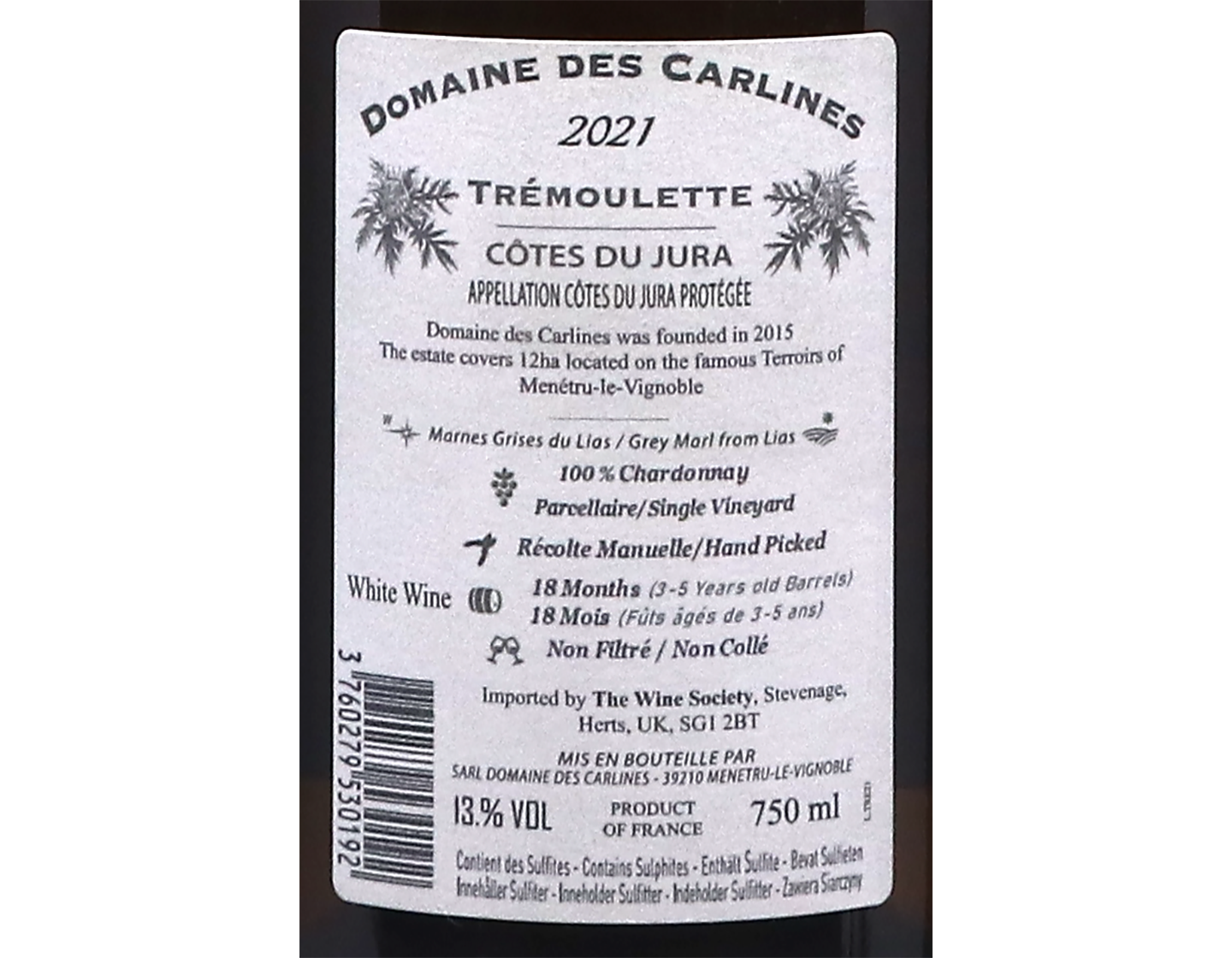 Côtes du Jura Chardonnay Trémoulette, Domaine des Carlines 2021