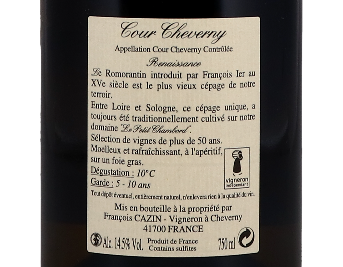 Cour-Cheverny Moelleux, Cuvée Renaissance, Le Petit Chambord, Cazin 2018