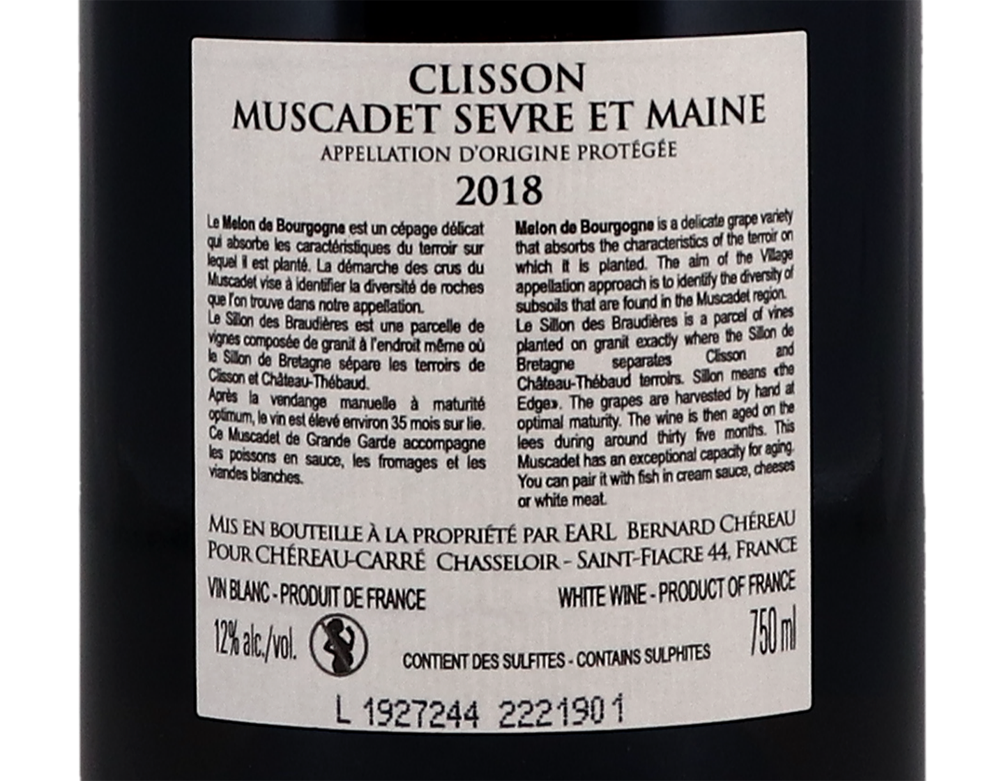Muscadet Sèvre-et-Maine Clisson, Le Sillon des Braudières, Chéreau-Carré 2018