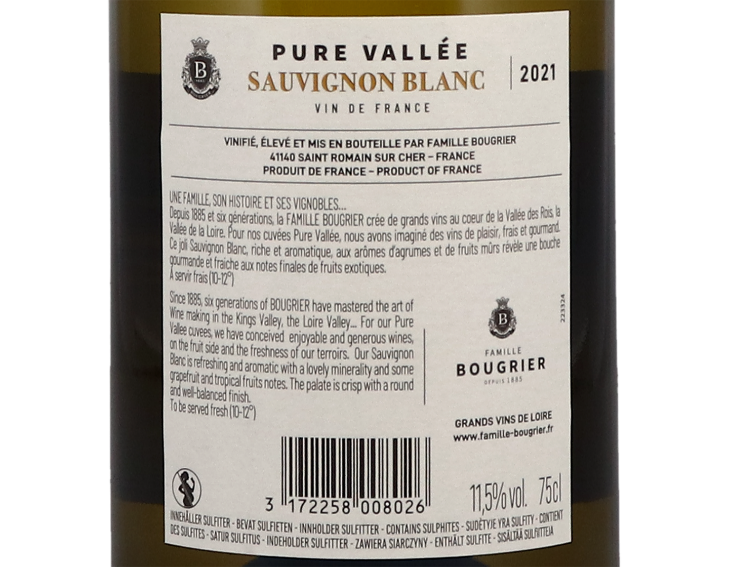 Sauvignon Blanc Pure Vallee Vin de France Famille Bougrier 2021