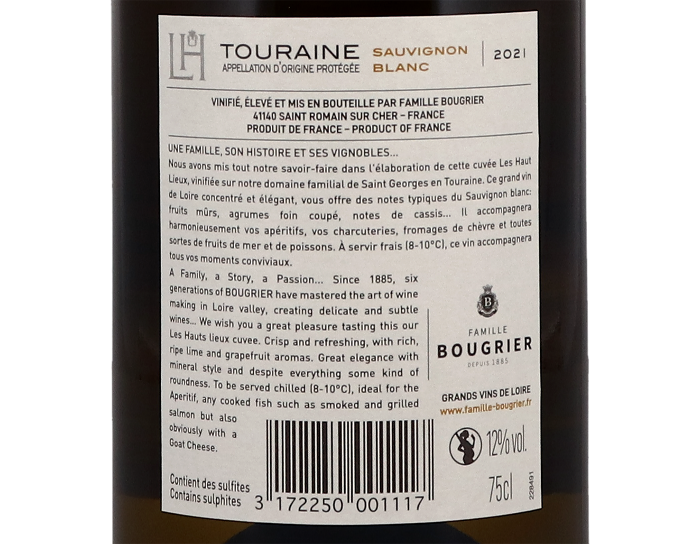 Touraine Sauvignon Blanc ‘Les Hauts Lieux', Famille Bougrier 2021