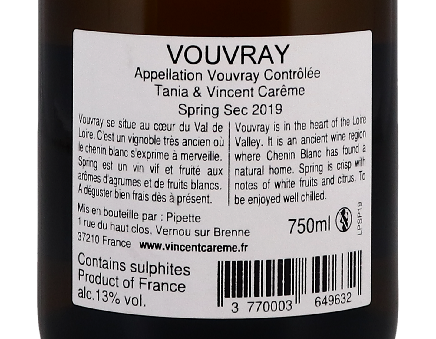 Vouvray ‘Spring', Tania & Vincent Carême 2019