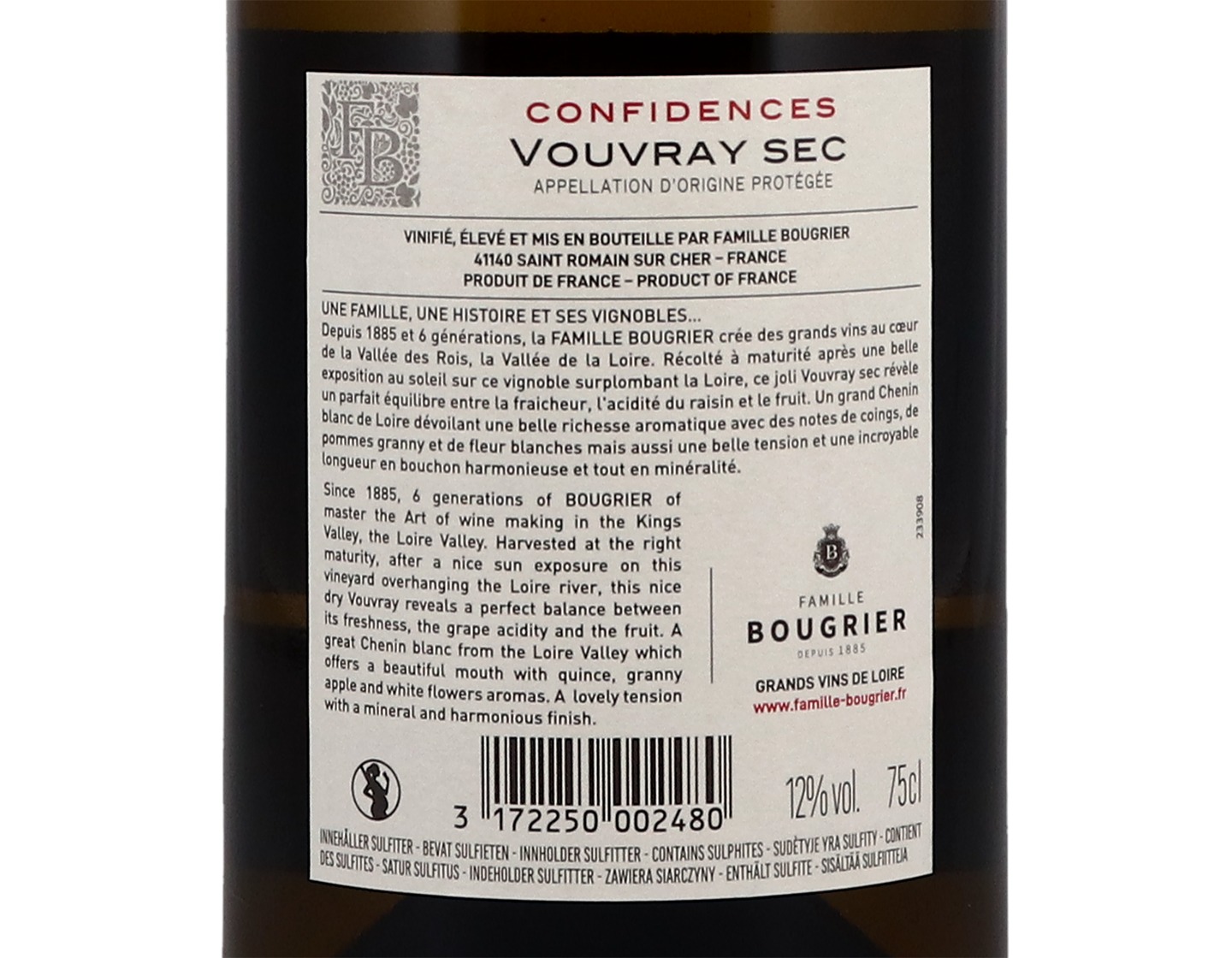 Vouvray Sec 'Confidences', Famille Bougrier 2021