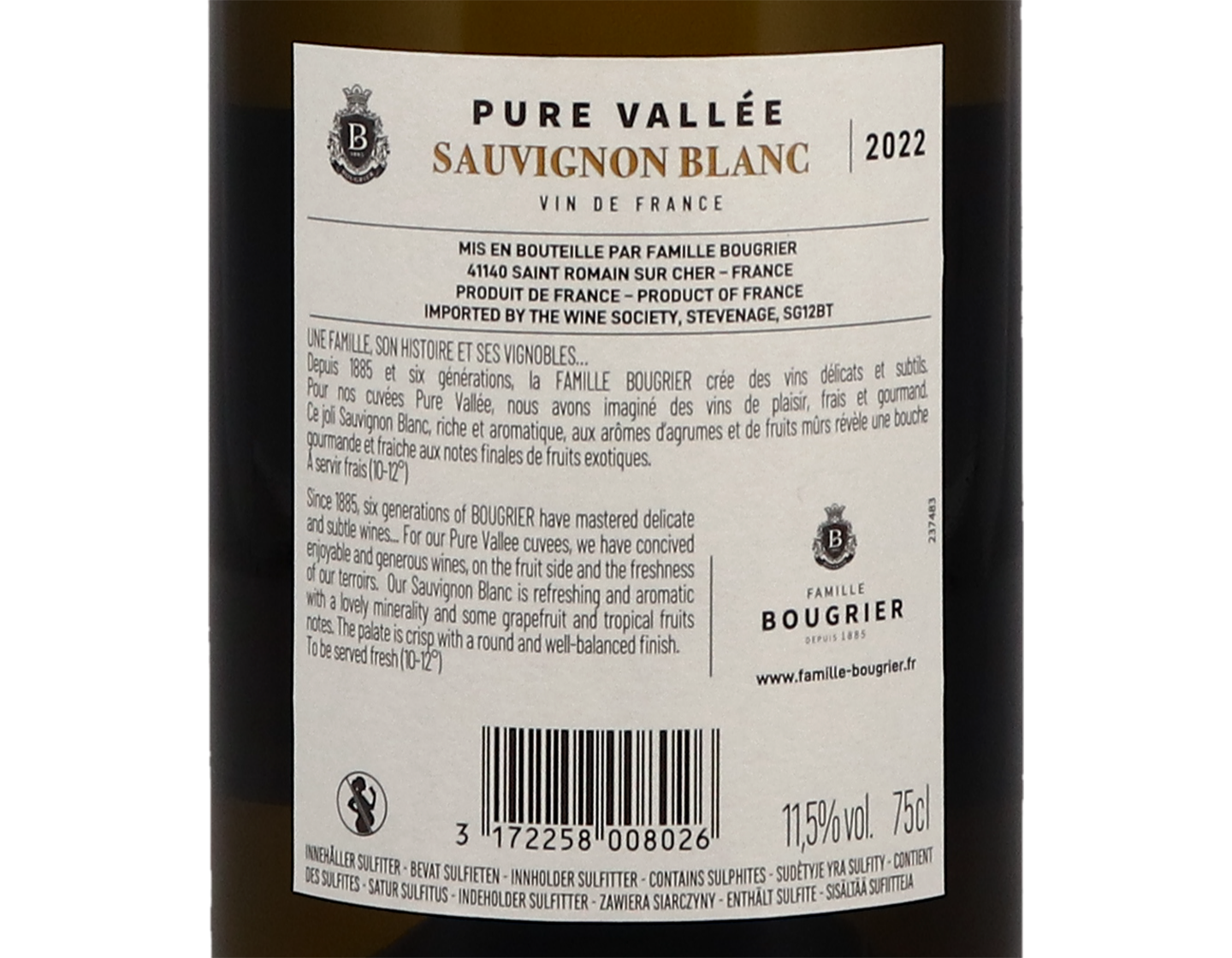 Sauvignon Blanc Pure Vallee Vin de France Famille Bougrier 2022