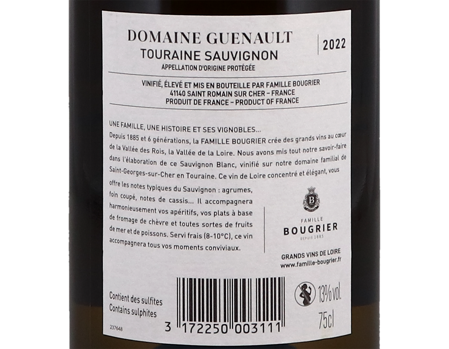 Touraine Sauvignon Domaine Guenault Bougrier 2022