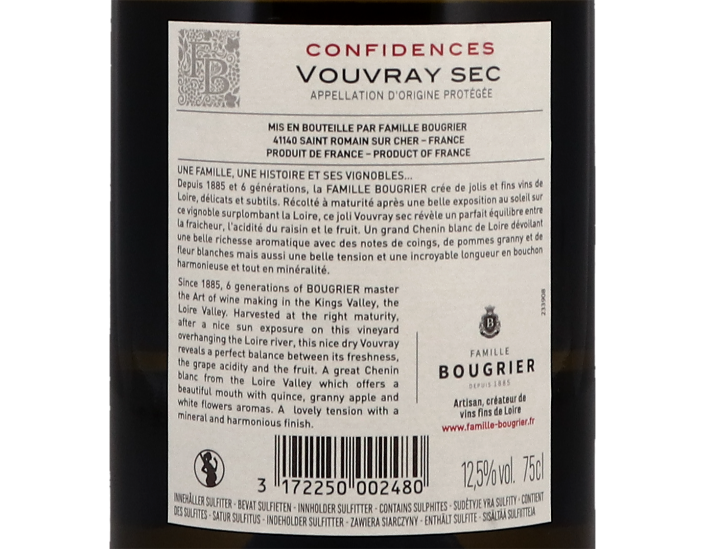 Vouvray Sec 'Confidences', Famille Bougrier 2022