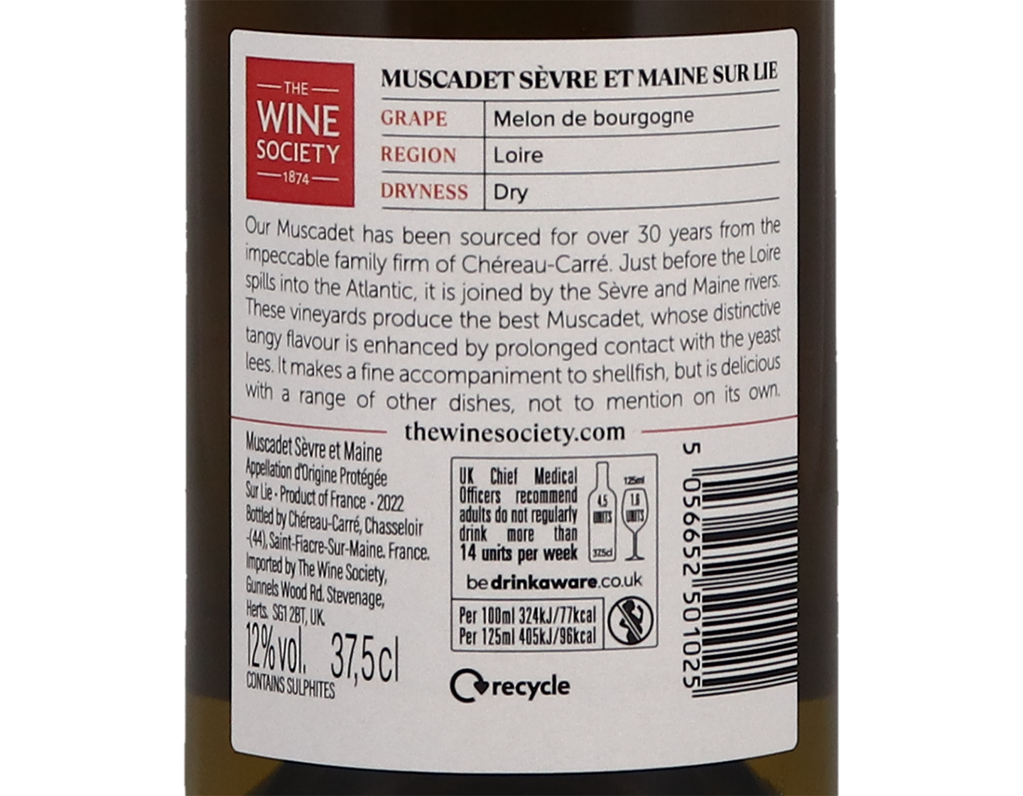Half bottle of The Society's Muscadet Sevre et Maine sur Lie 2021