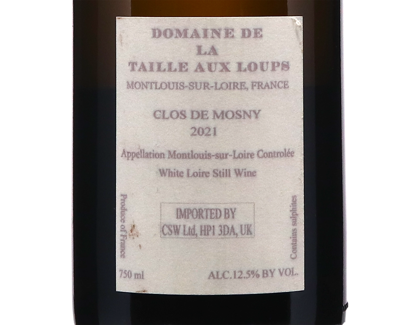 Montlouis sur Loire Clos de Mosny Domaine de la Taille aux Loups 2021 ORGANIC