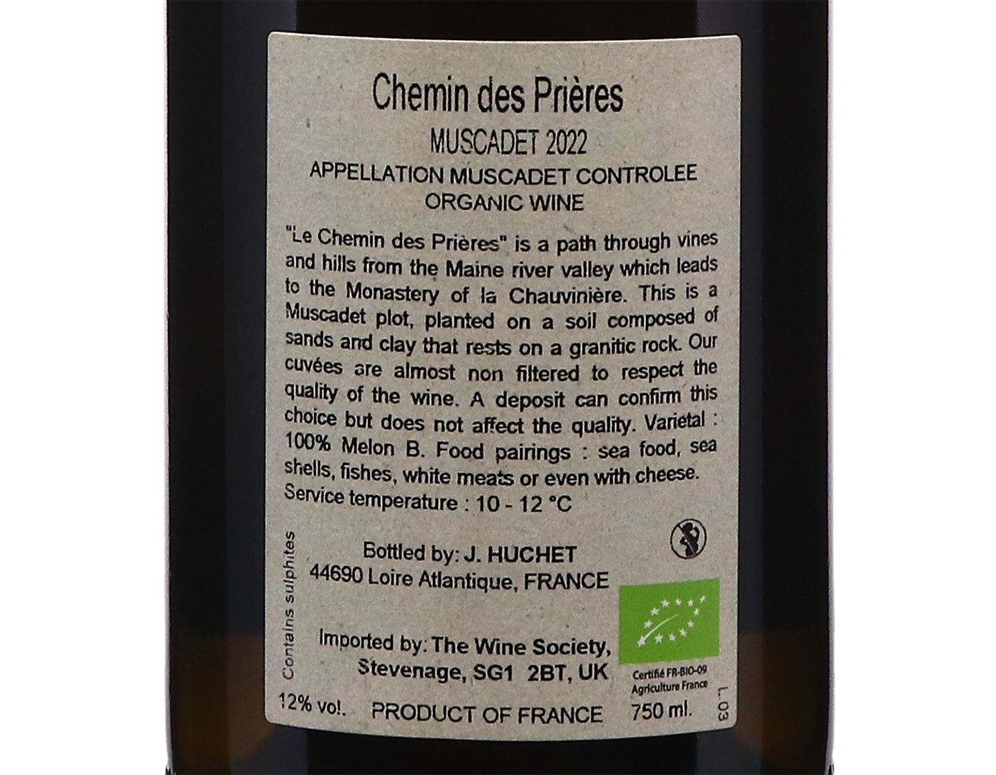 Muscadet Chemin des Prieres Domaine Huchet 2022 ORGANIC