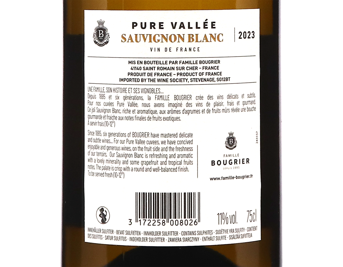 Sauvignon Blanc Pure Vallee Vin de France Famille Bougrier 2023