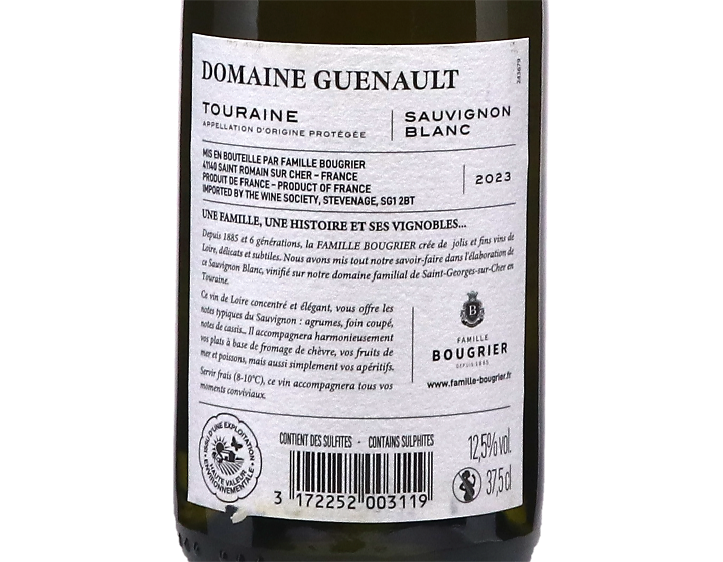 Half bottle Touraine Sauvignon Domaine Guenault Bougrier 2023