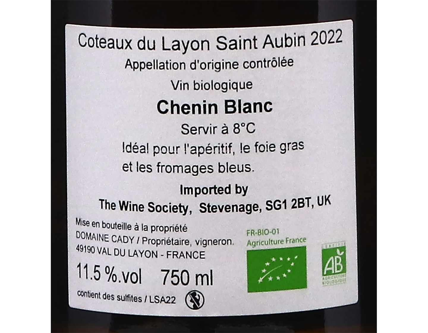 Coteaux du Layon Saint Aubin Domaine Cady 2022 ORGANIC