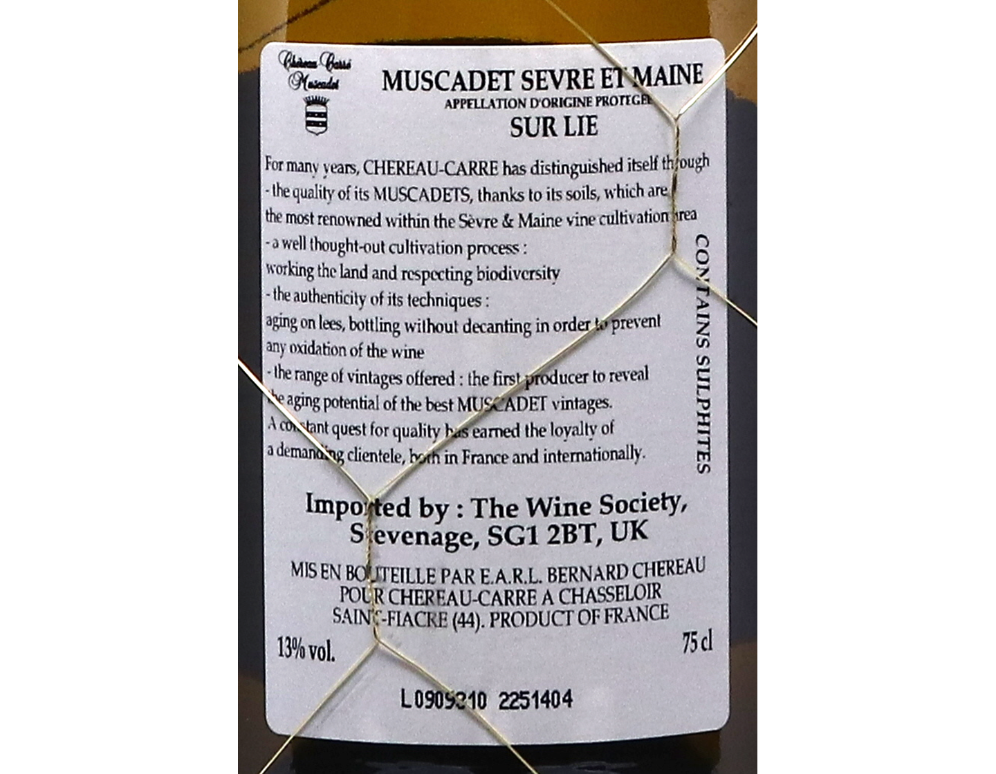 Muscadet Sevre et Maine sur Lie Comte Leloup Centenaires Ch de Chasseloir 2019