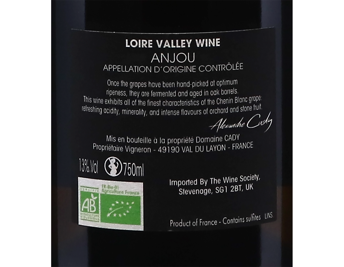 Anjou Blanc Cheninsolite Domaine Cady 2023