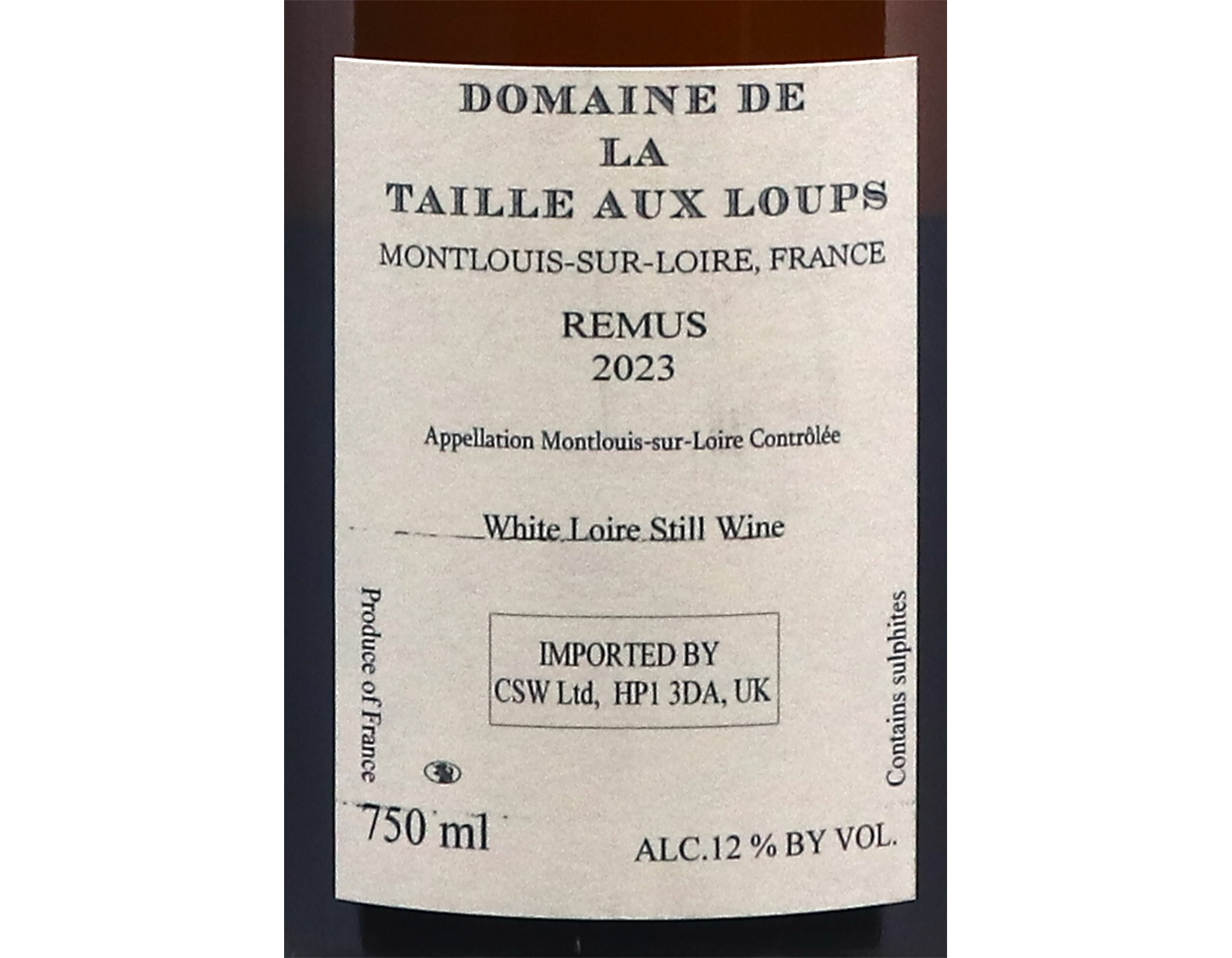 Montlouis sur Loire Remus Domaine de la Taille aux Loups 2023