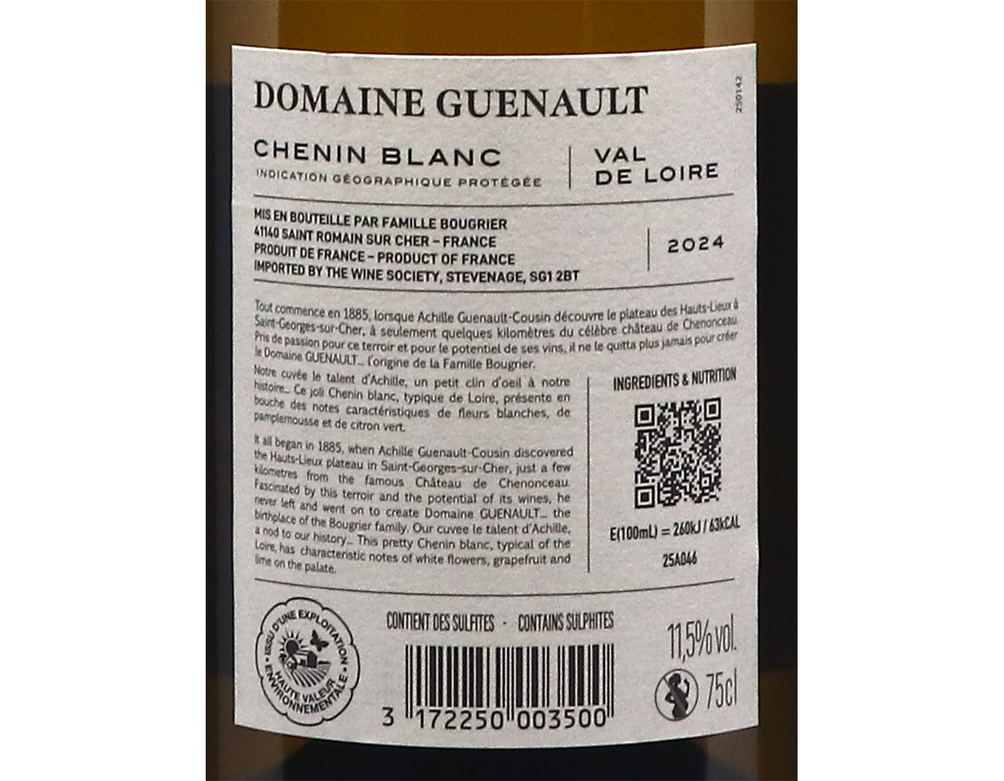 Val de Loire Le Talent d Achille Chenin Blanc Domaine Guenault 2024