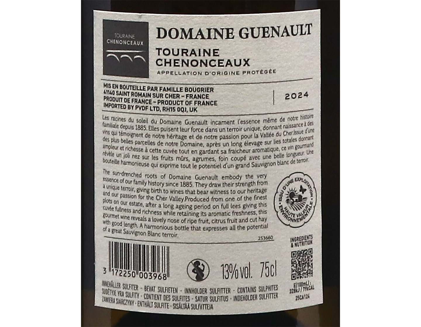 Chenonceaux Touraine Les Racines du Soleil Domaine Guenault 2024