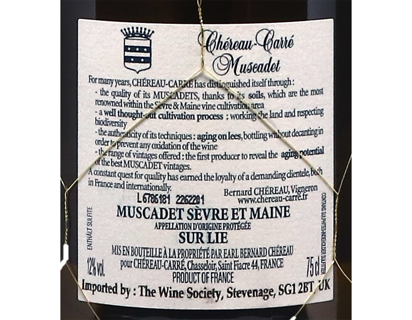 Muscadet Sevre et Maine sur Lie Comte Leloup Centenaires Ch de Chasseloir 2015