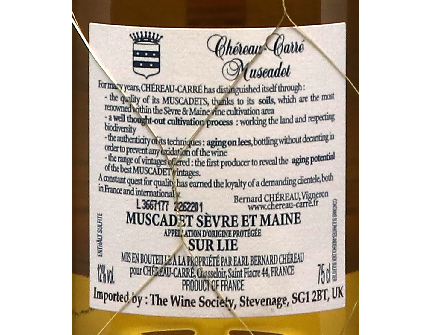 Muscadet Sevre et Maine sur Lie Comte Leloup Centenaires Ch de Chasseloir 2012