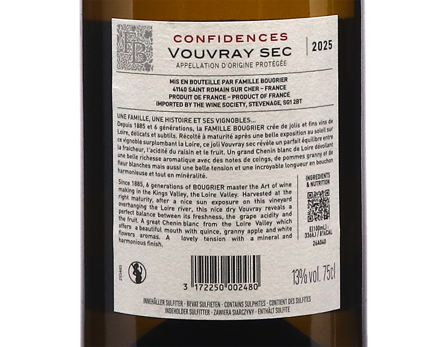 Vouvray Sec ‘Confidences’, Famille Bougrier 2025