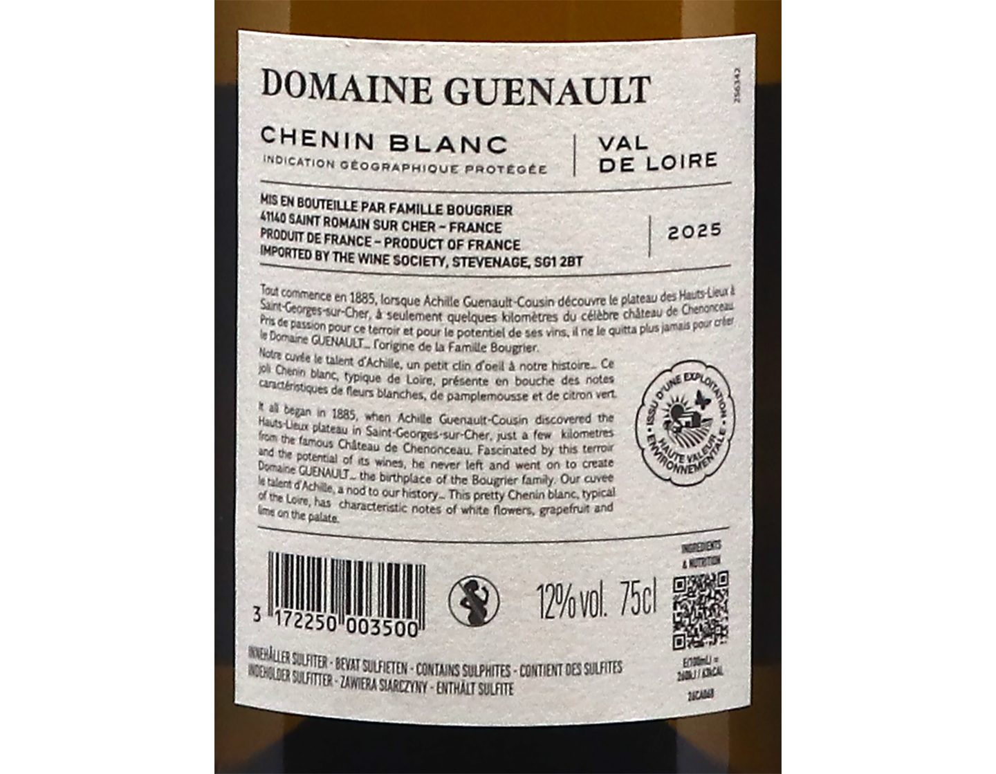 Val de Loire Le Talent d Achille Chenin Blanc Domaine Guenault 2025