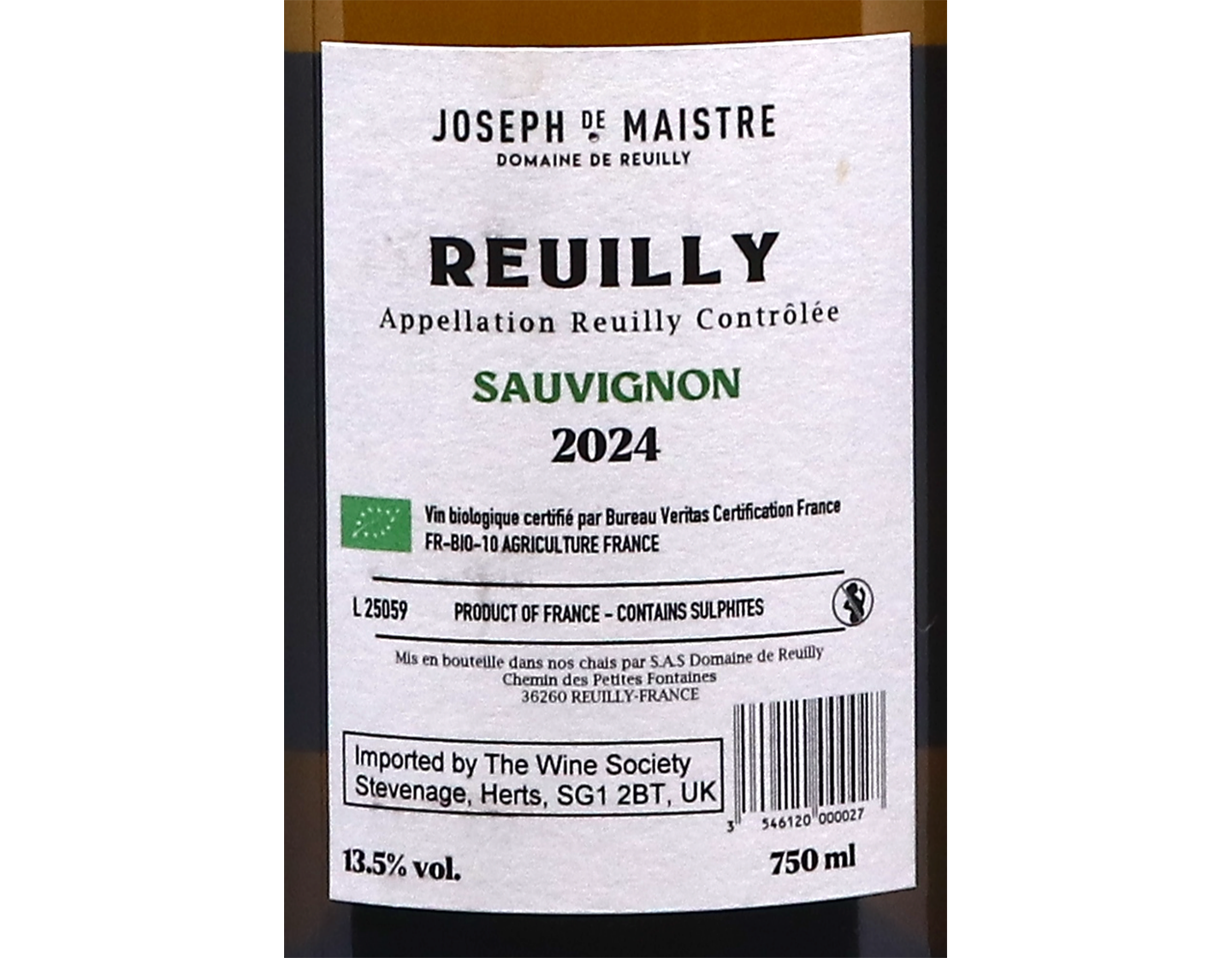 Reuilly Blanc Les Pierres Plates Domaine de Reuilly 2024 ORGANIC