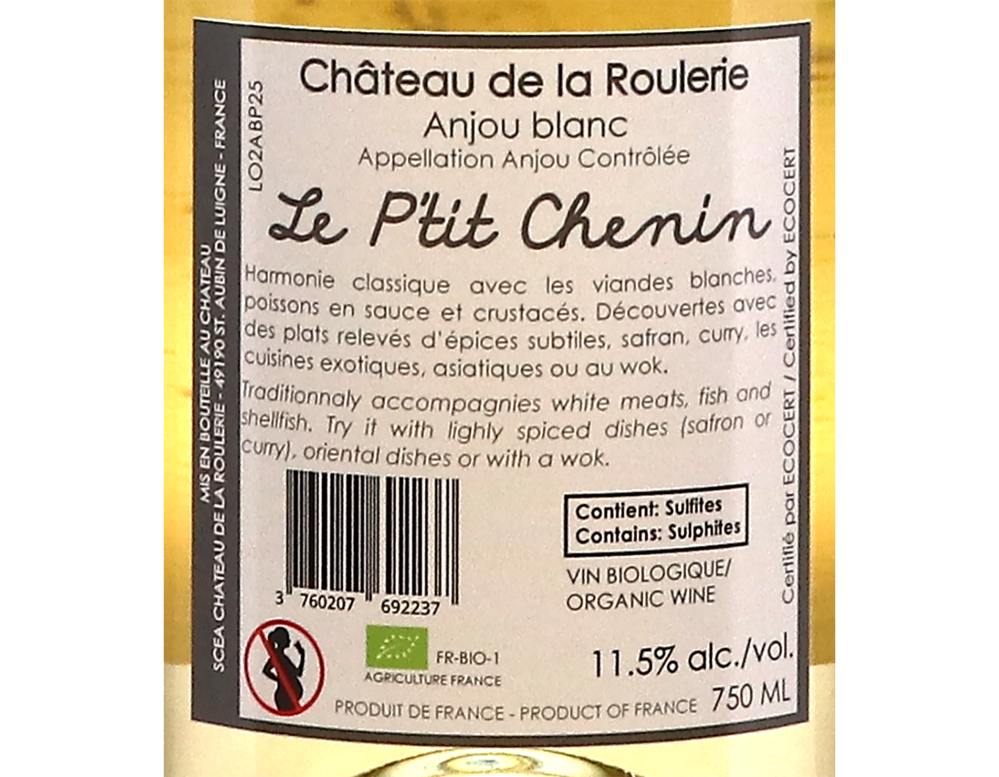 Anjou Blanc Le Petit Chenin Chateau de la Roulerie 2025 ORGANIC