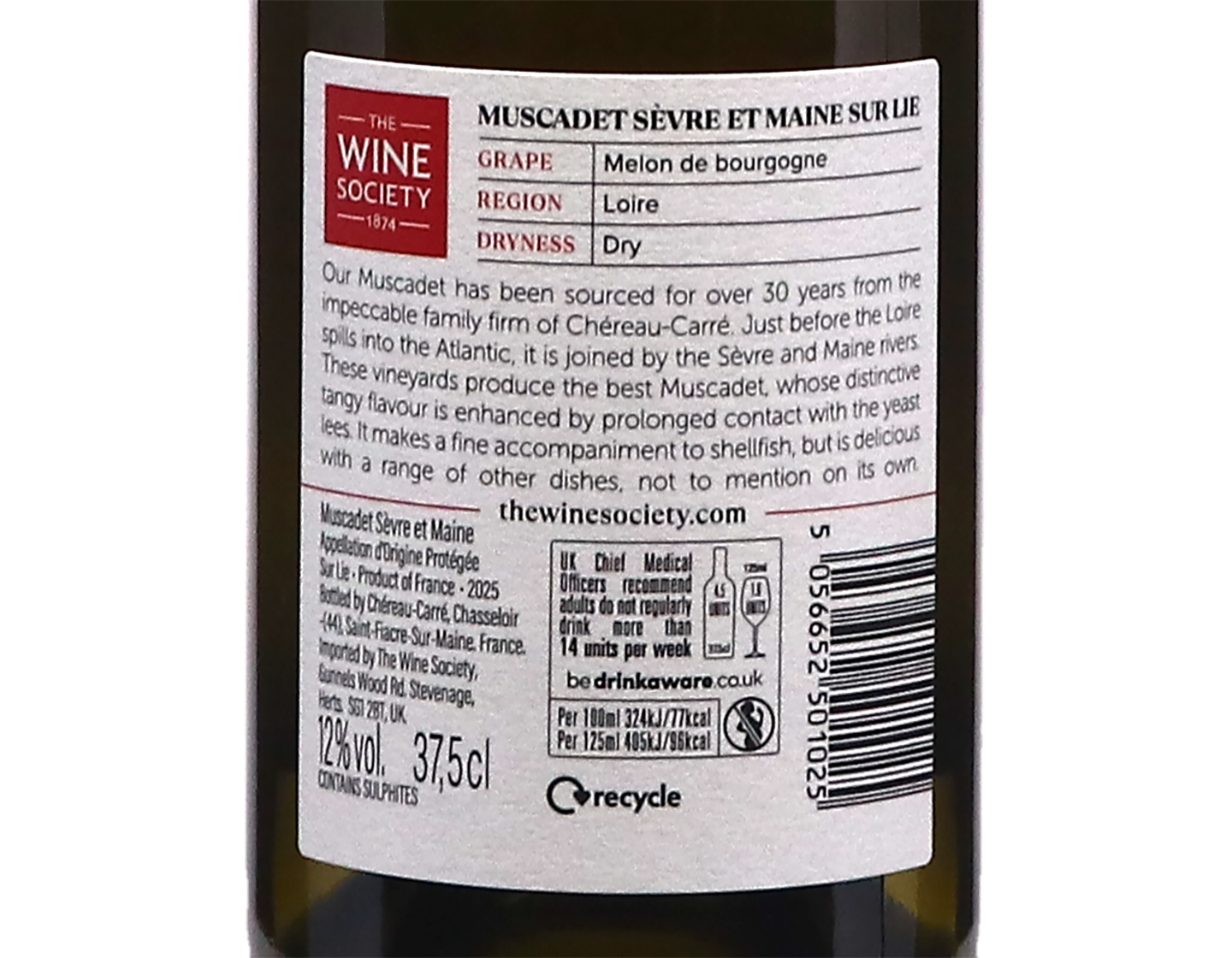 Half bottle of The Society's Muscadet Sèvre-et-Maine sur Lie 2025