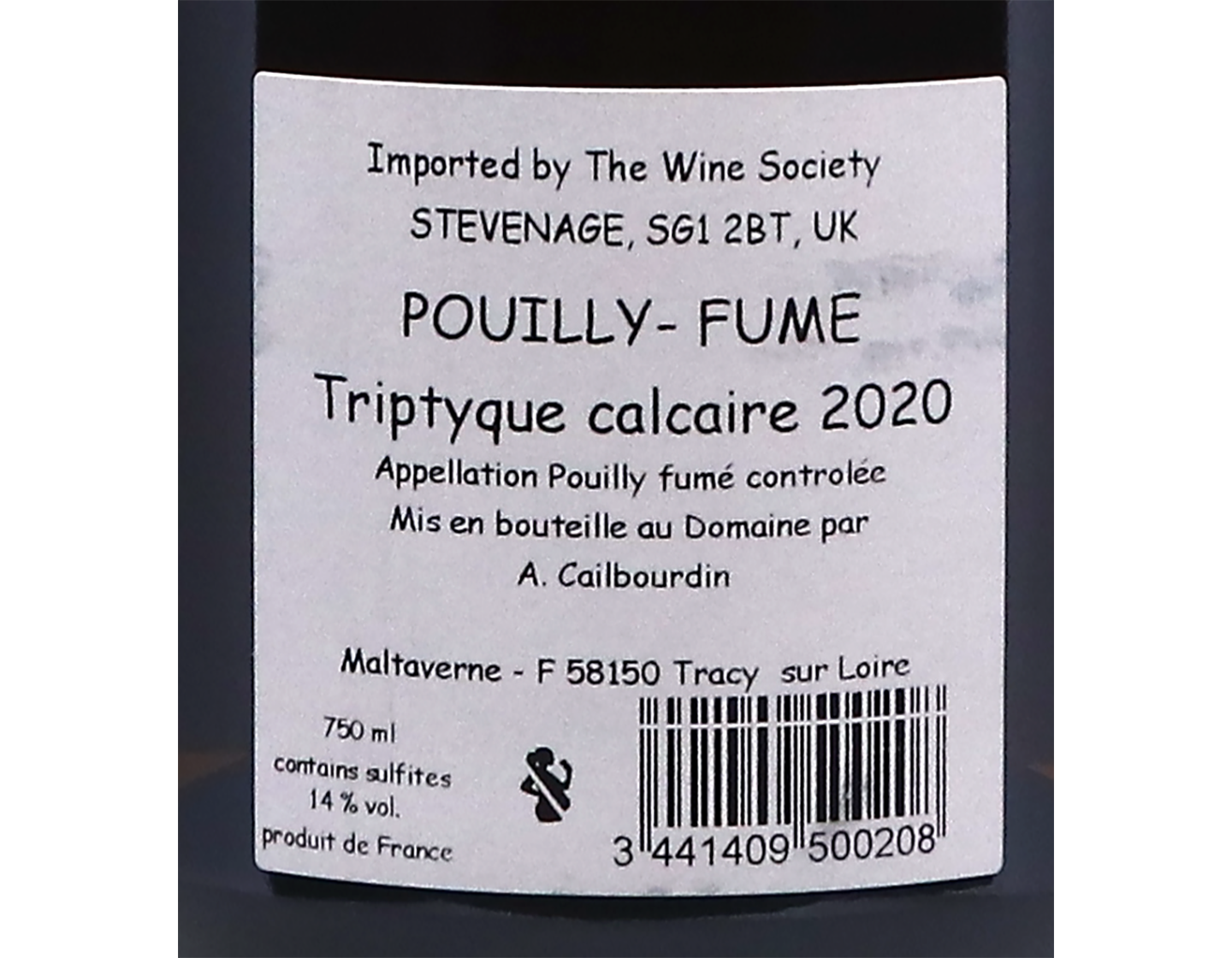 Pouilly Fumé Triptyque Calcaire, Domaine Cailbourdin 2020