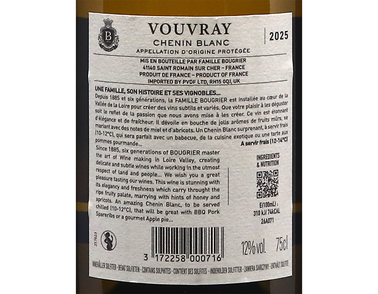 Vouvray Demi Sec Famille Bougrier 2025
