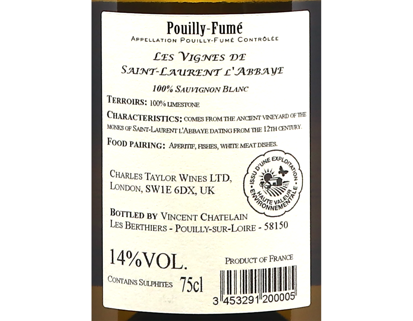 Pouilly Fume Les Vignes de Saint Laurent Abbaye Domaine Chatelain 2025