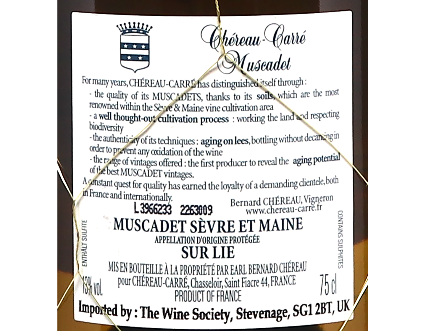Muscadet Sevre et Maine sur Lie Comte Leloup Centenaires Ch de Chasseloir 2022