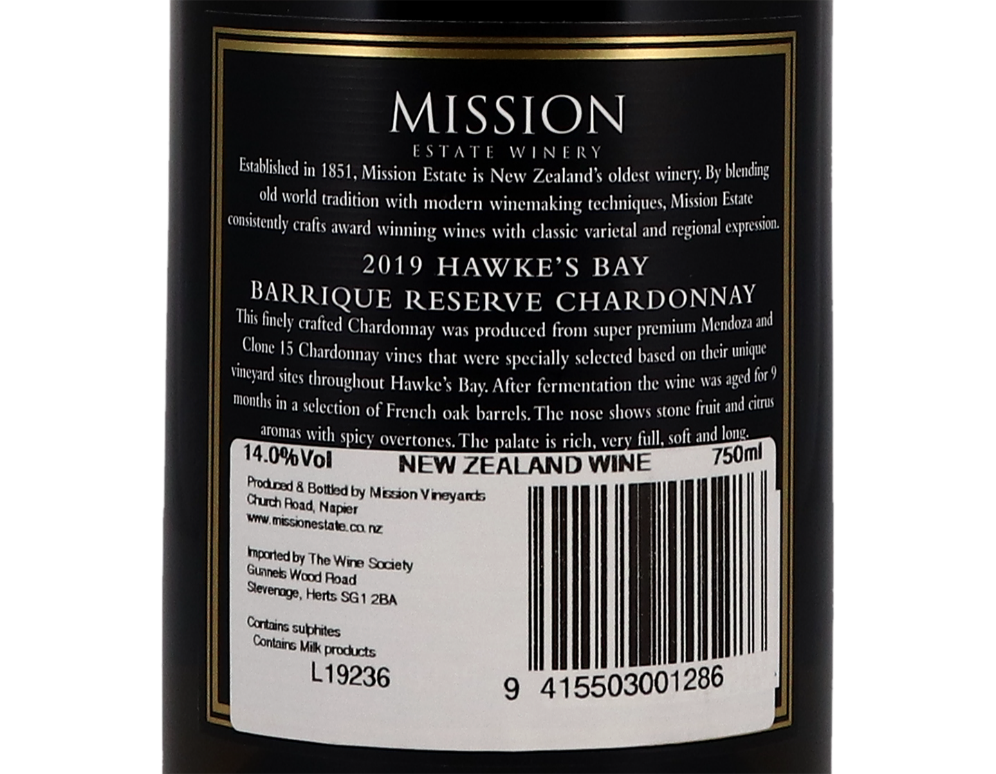 Mission Estate Barrique Reserve Hawkes Bay Chardonnay 2019