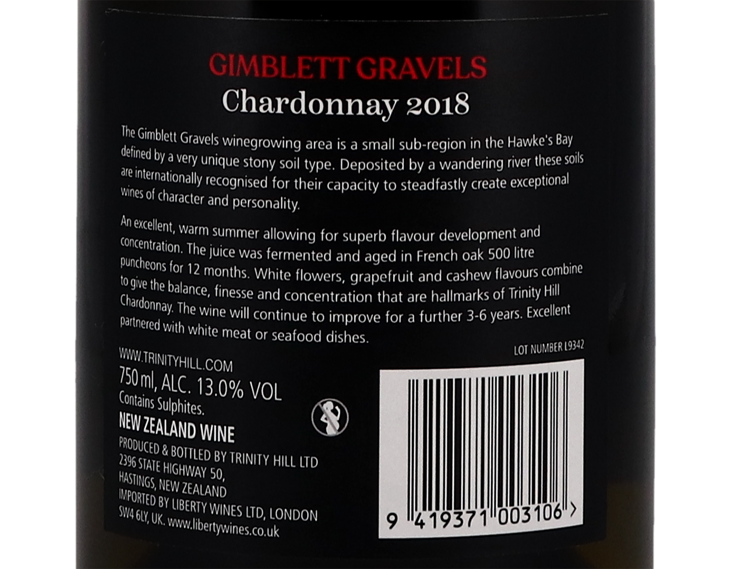 Trinity Hill Gimblett Gravels Hawkes Bay Chardonnay 2018