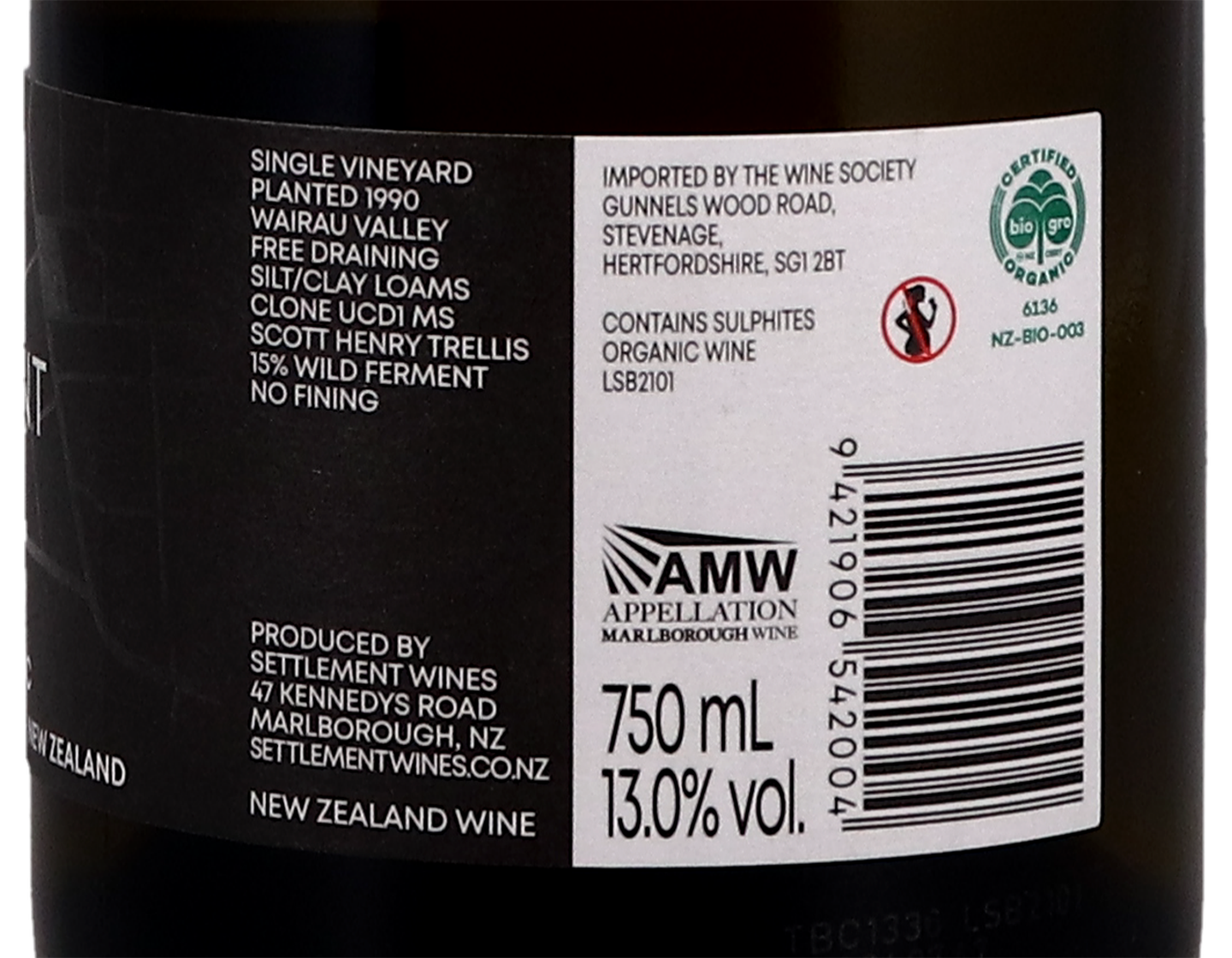 Settlement Heritage Vineyard Marlborough Sauvignon Blanc 2021 ORGANIC