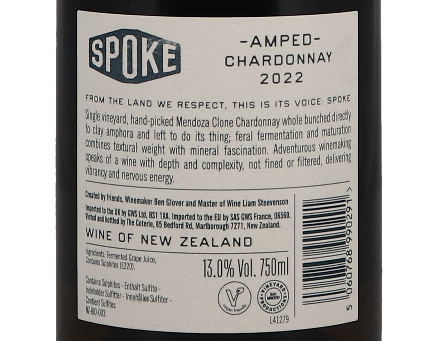 Spoke Amped Marlborough Chardonnay 2022 ORGANIC